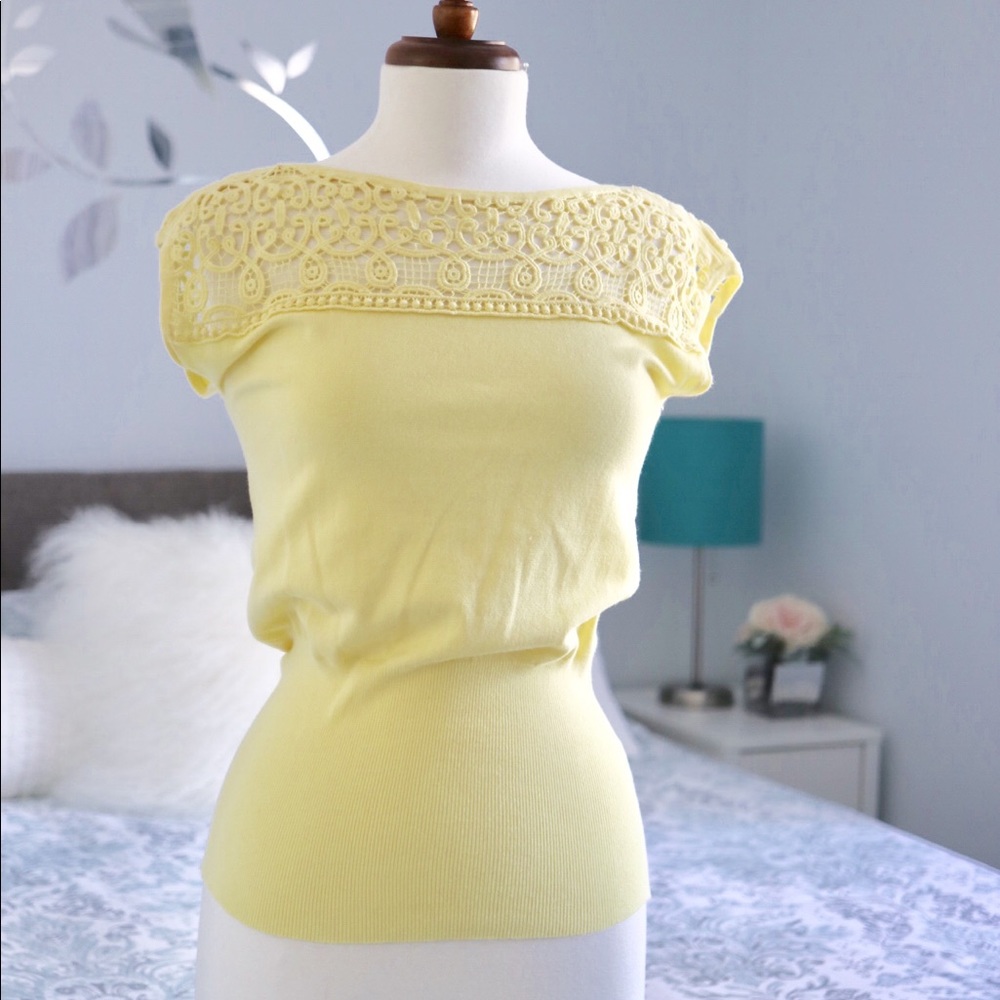 Pastel Yellow Cotton Top with Lace Detail